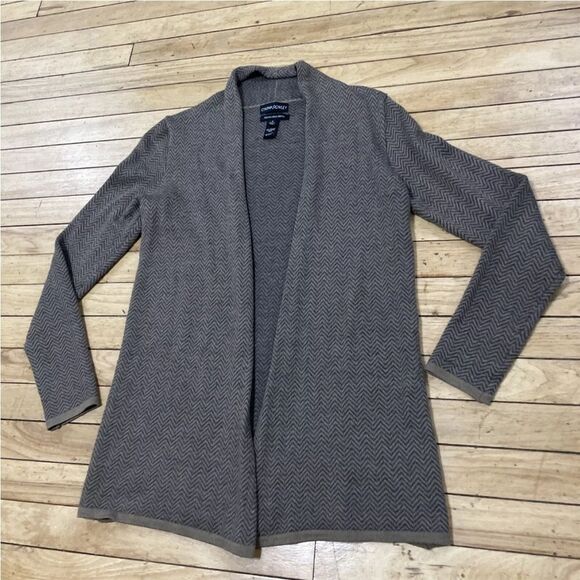 CYNTHIA ROWLEY Cardigan Merino Wool Blend Women S Brown Chevron Black Knit S - Picture 4 of 15